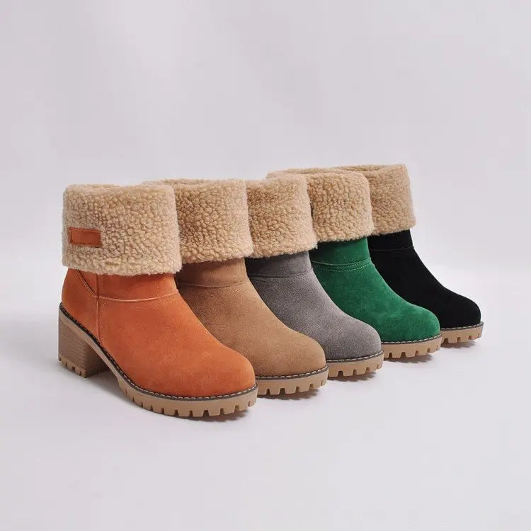 Meryem Women’s Suede Ankle Boots – Plush Fur-Lined Block Heel
