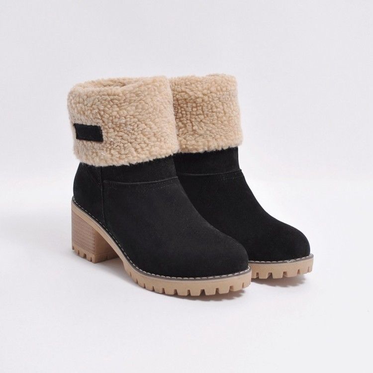 Meryem Women’s Suede Ankle Boots – Plush Fur-Lined Block Heel