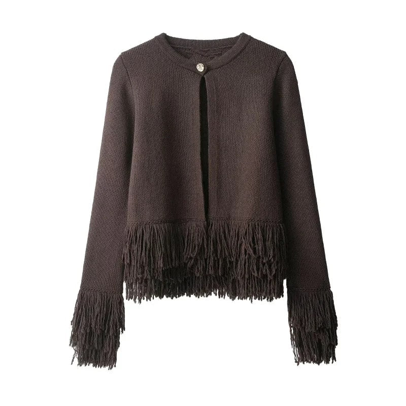 Colette Women’s Cardigan – Structured Knit Cardigan with Fringe Style Silhouette