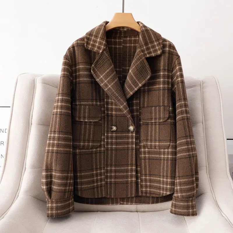 Chloé Women’s Plaid Wool Jacket – Double-Sided Wool with Cropped Jacket