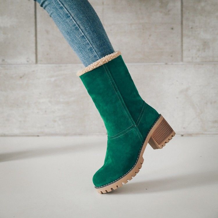 Meryem Women’s Suede Ankle Boots – Plush Fur-Lined Block Heel