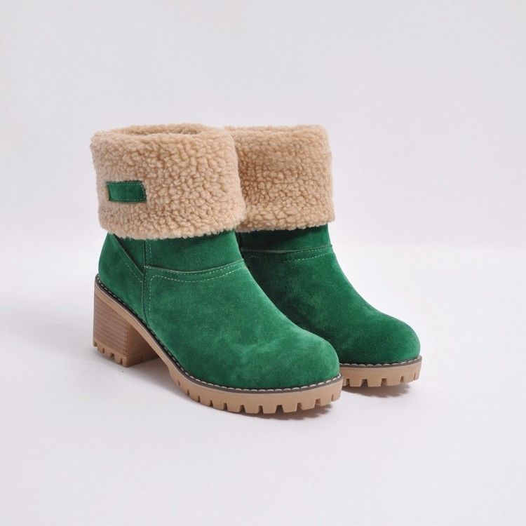 Meryem Women’s Suede Ankle Boots – Plush Fur-Lined Block Heel