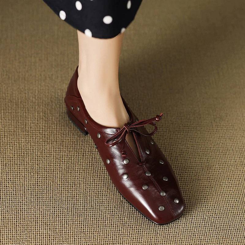 Sabrina Women’s Leather Loafers – Italian Cowhide Studded Slip-On Shoes