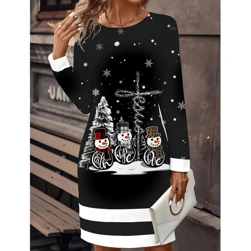 Livia | Women’s Snowman Print Christmas Sweater Dress