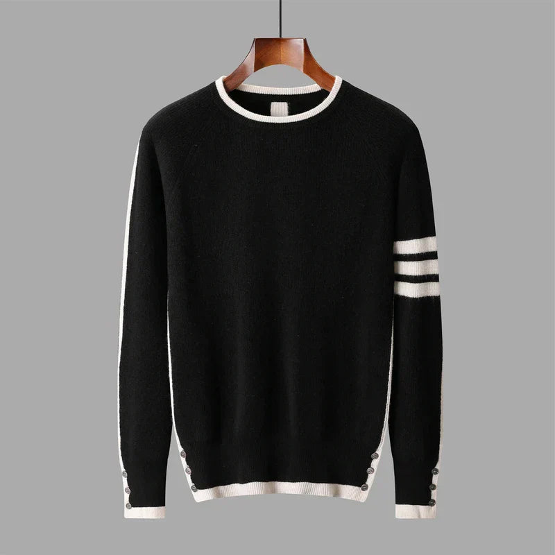 Damien Men’s Knit Sweater – Structured Knit Wool Pullover with Contrast Stripe Detail
