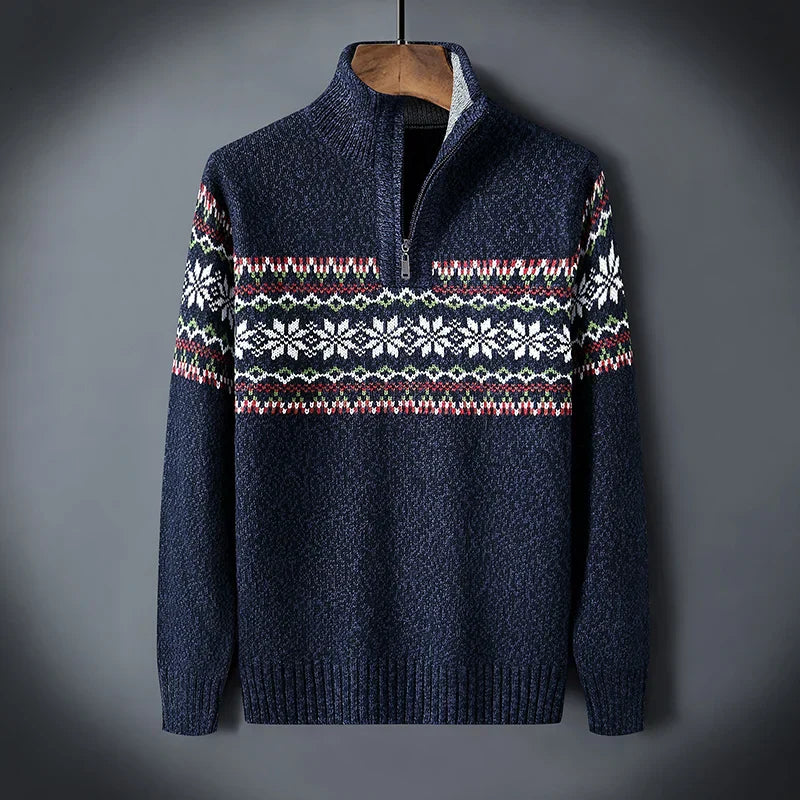 Victor Men's Christmas Sweater – Wool-Blend Knit Quarter-Zip Sweater with Seasonal Pattern