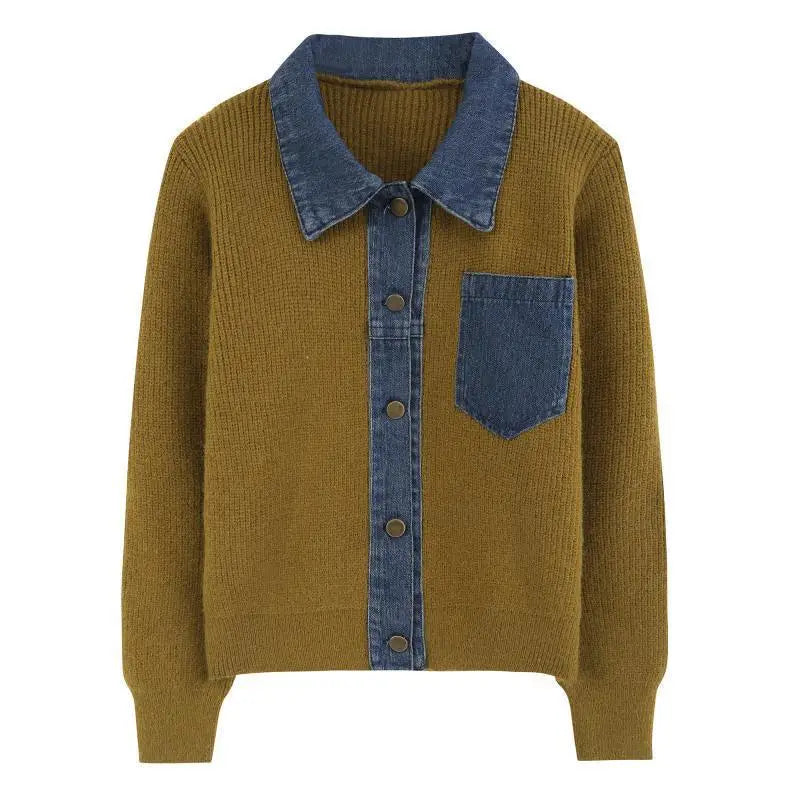 Ece Women’s Polo Sweater – Denim Trim Knit Pullover