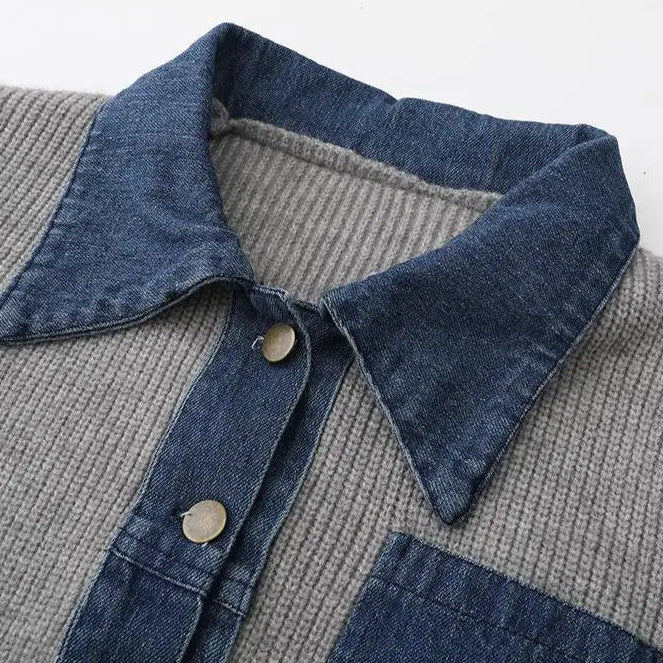 Ece Women’s Polo Sweater – Denim Trim Knit Pullover