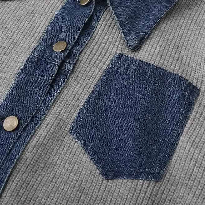 Ece Women’s Polo Sweater – Denim Trim Knit Pullover