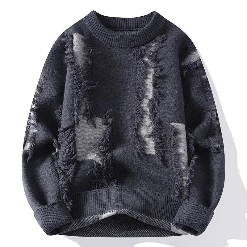 Viktor Distressed Men’s Sweater – Textured Knit Pullover with Edgy Frayed Detailing