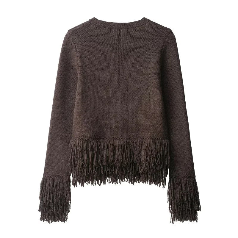 Colette Women’s Cardigan – Structured Knit Cardigan with Fringe Style Silhouette