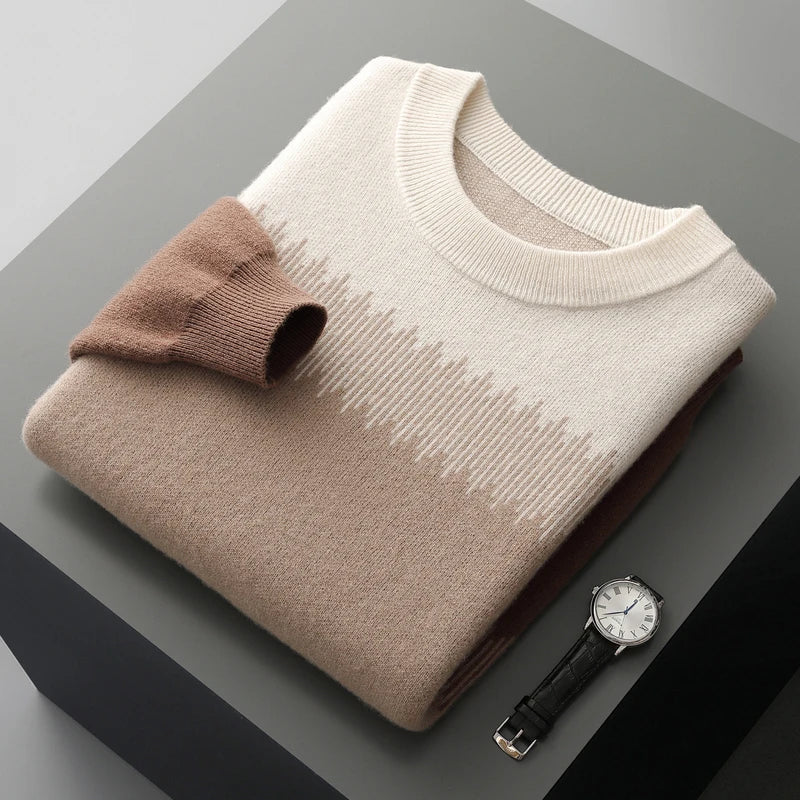 Ibrahim Men’s Wool Sweater – Ultra-Fine Knit with Tonal Gradient & Lightweight Fit Pullover