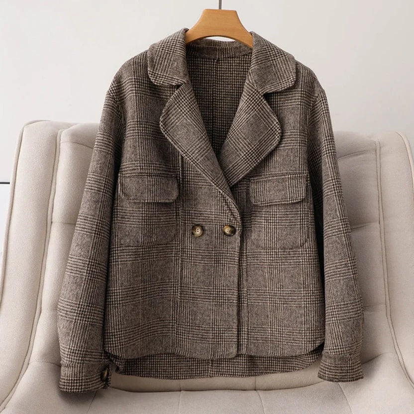 Chloé Women’s Plaid Wool Jacket – Double-Sided Wool with Cropped Jacket