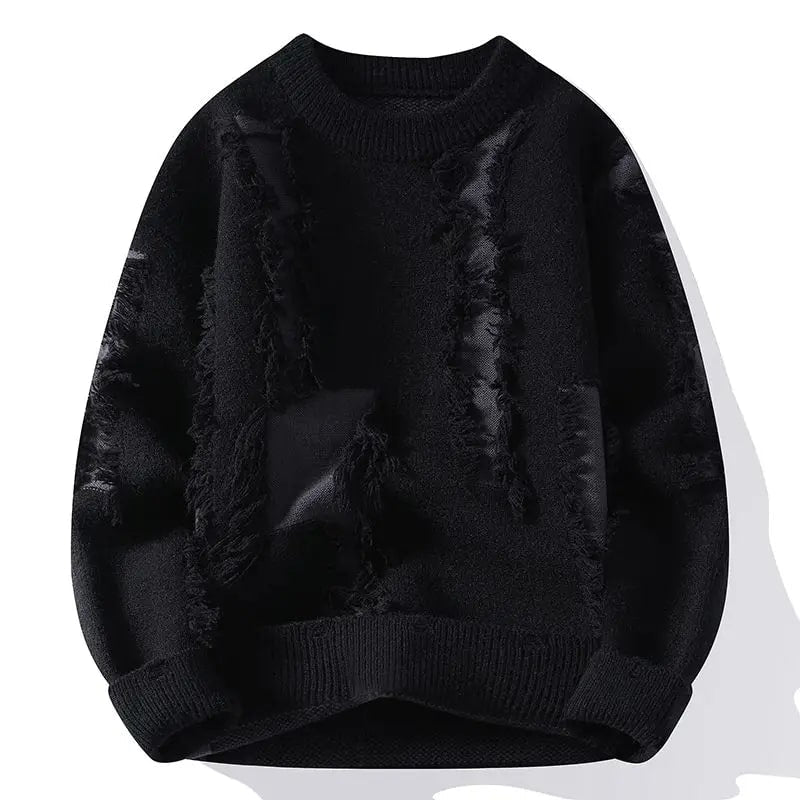 Viktor Distressed Men’s Sweater – Textured Knit Pullover with Edgy Frayed Detailing