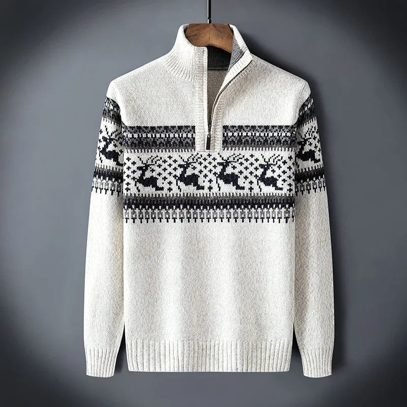 Mehdi Men's Christmas Sweater – Wool Knit Quarter-Zip Pullover