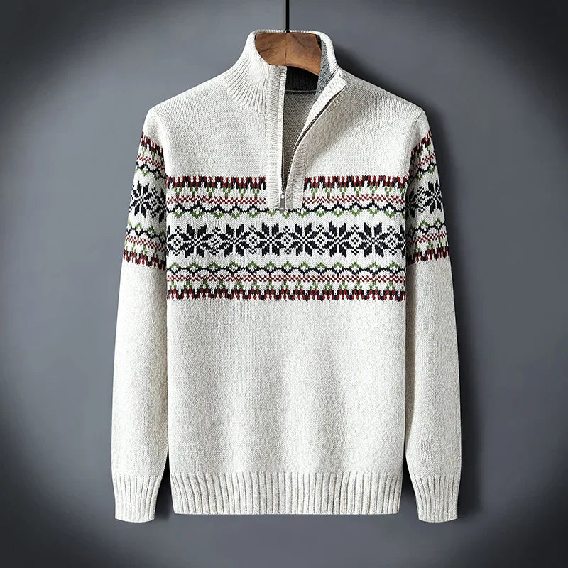 Victor Men's Christmas Sweater – Wool-Blend Knit Quarter-Zip Sweater with Seasonal Pattern