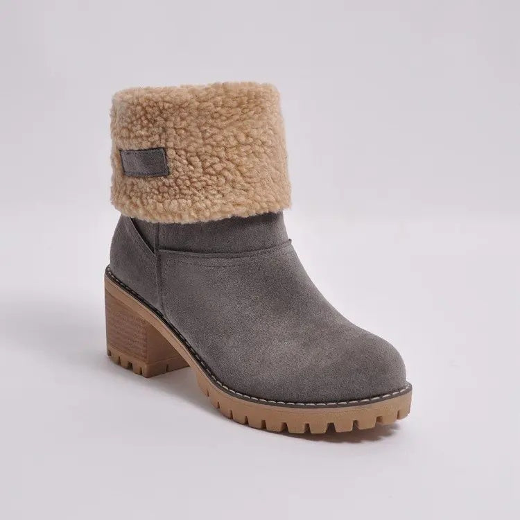 Meryem Women’s Suede Ankle Boots – Plush Fur-Lined Block Heel