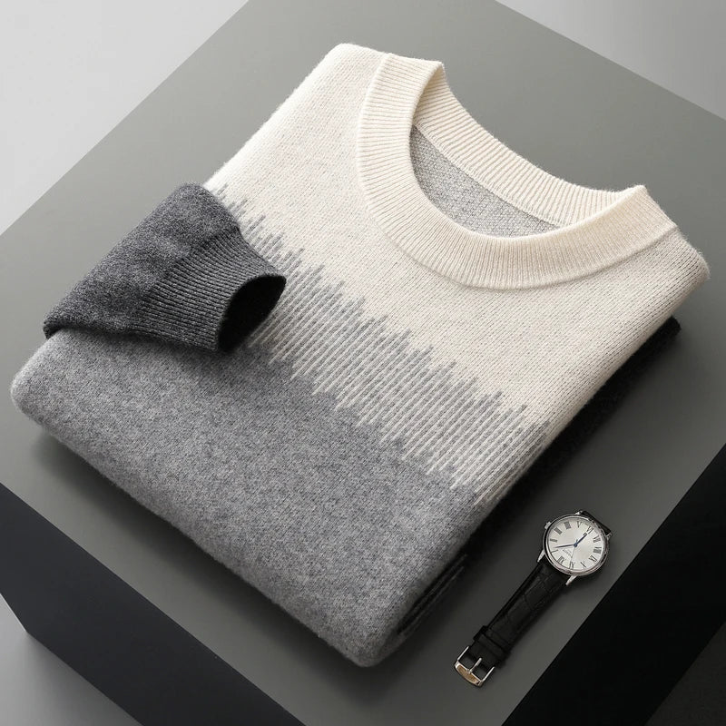 Ibrahim Men’s Wool Sweater – Ultra-Fine Knit with Tonal Gradient & Lightweight Fit Pullover