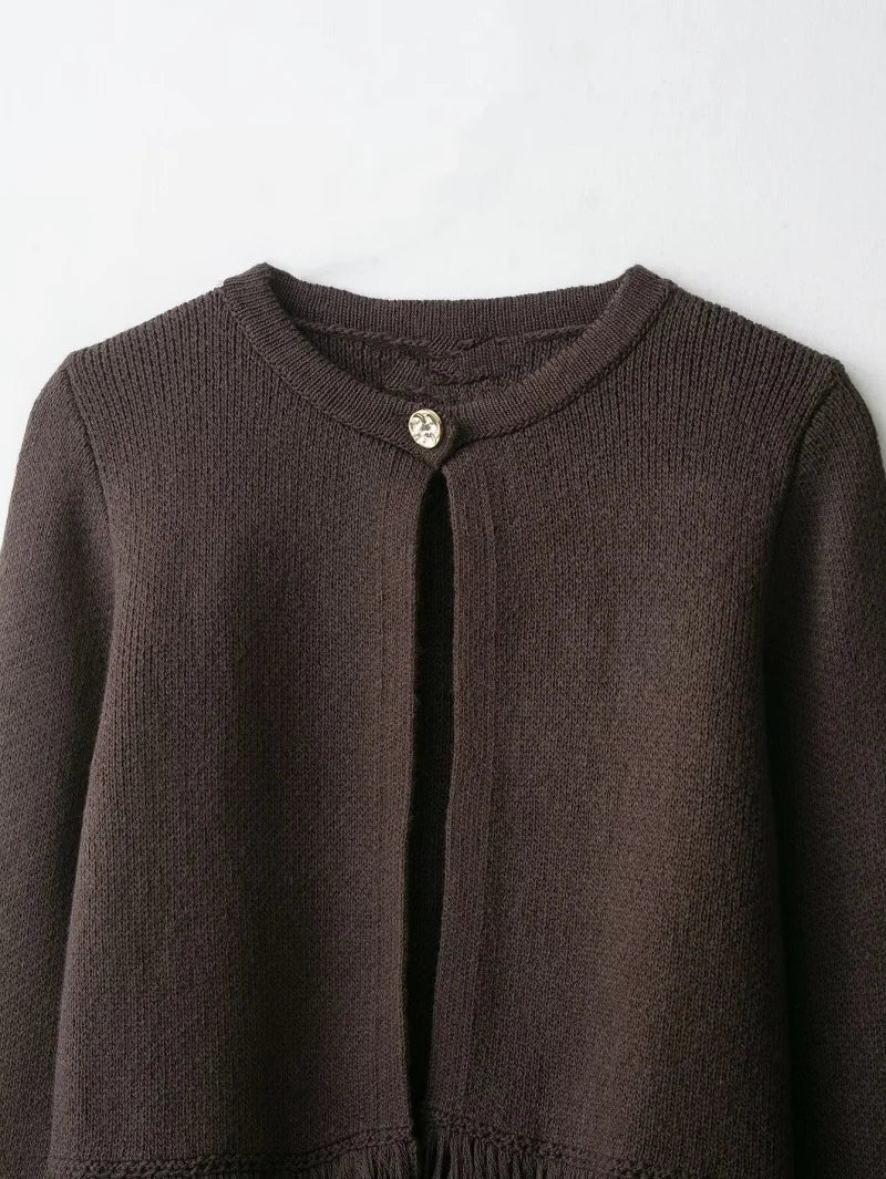 Colette Women’s Cardigan – Structured Knit Cardigan with Fringe Style Silhouette