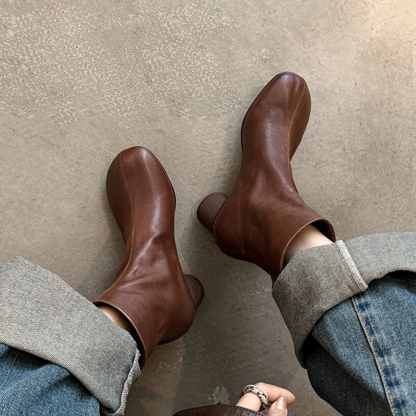 Maria Women’s Leather Ankle Boots – Cushioned Block Heel Booties for All-Day Wear