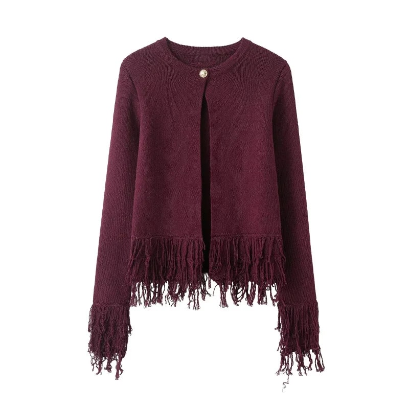 Colette Women’s Cardigan – Structured Knit Cardigan with Fringe Style Silhouette
