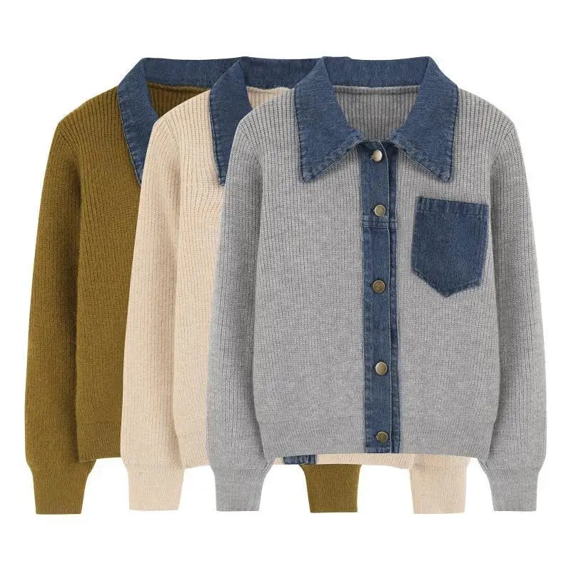 Ece Women’s Polo Sweater – Denim Trim Knit Pullover