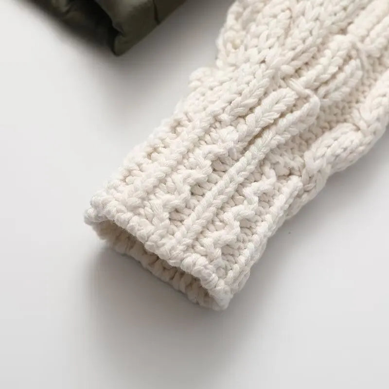 Daisy Women’s Quilted Jacket – Textured Knit Sleeve Contrast with Zip-Up Closure