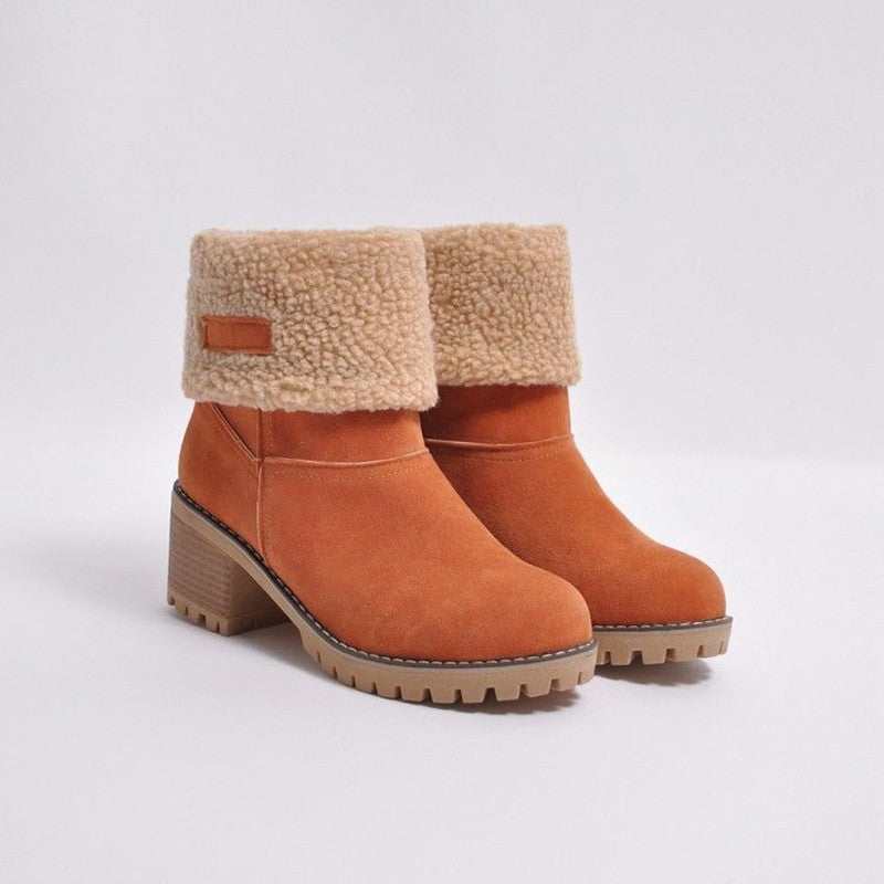 Meryem Women’s Suede Ankle Boots – Plush Fur-Lined Block Heel