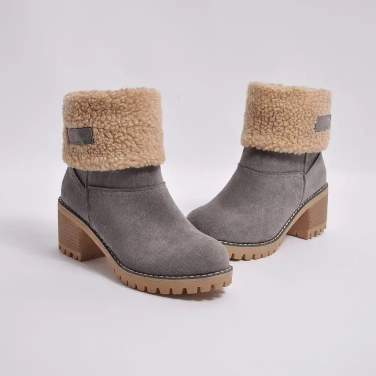 Meryem Women’s Suede Ankle Boots – Plush Fur-Lined Block Heel