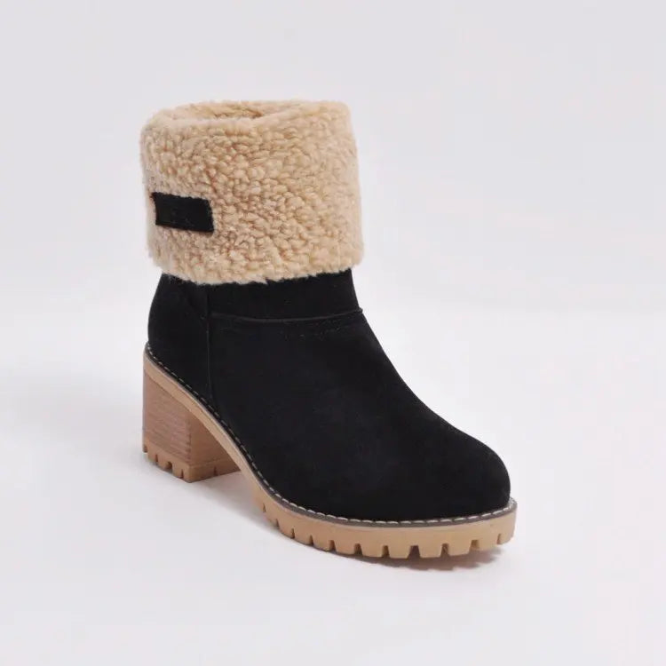 Meryem Women’s Suede Ankle Boots – Plush Fur-Lined Block Heel