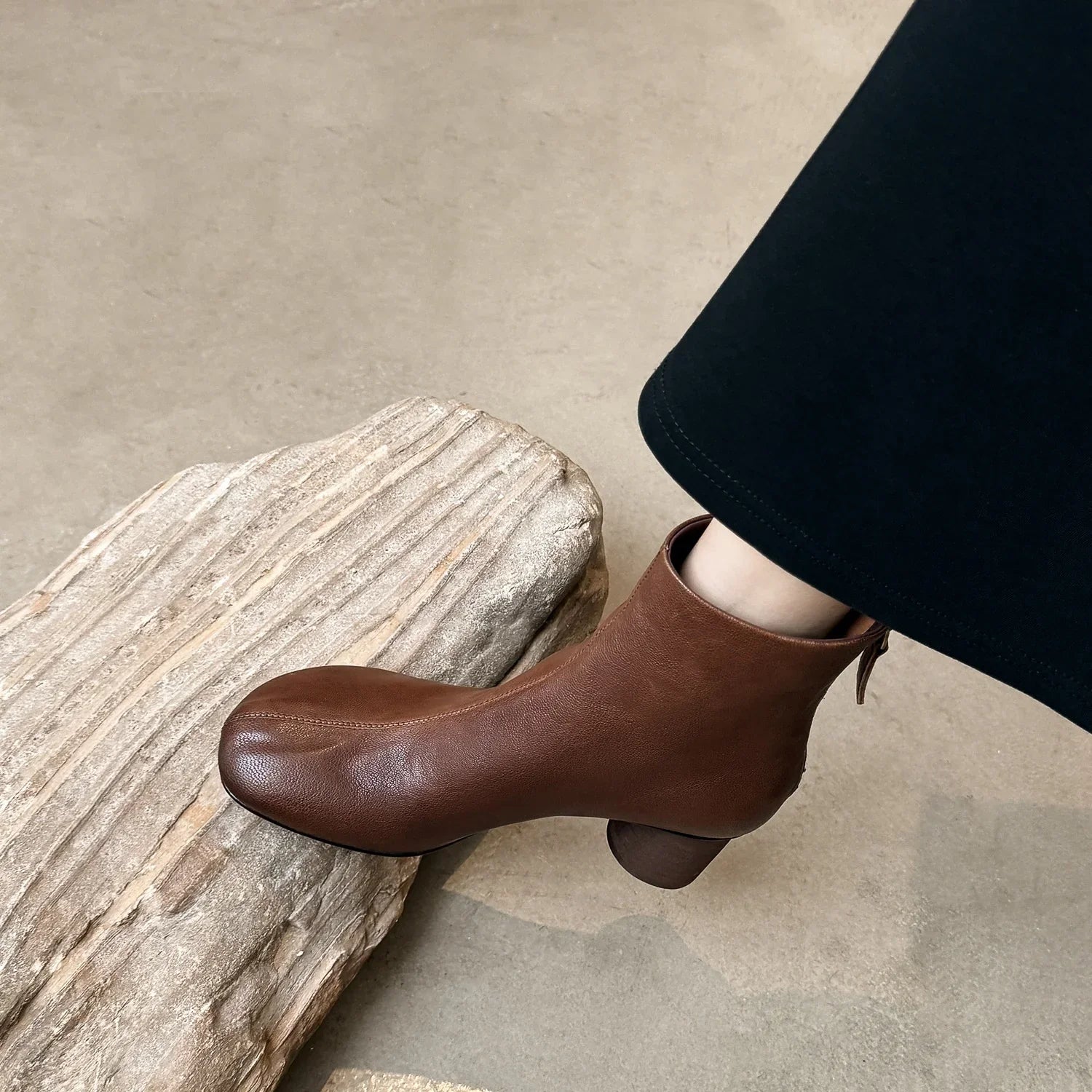 Maria Women’s Leather Ankle Boots – Cushioned Block Heel Booties for All-Day Wear