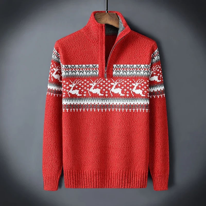 Mehdi Men's Christmas Sweater – Wool Knit Quarter-Zip Pullover