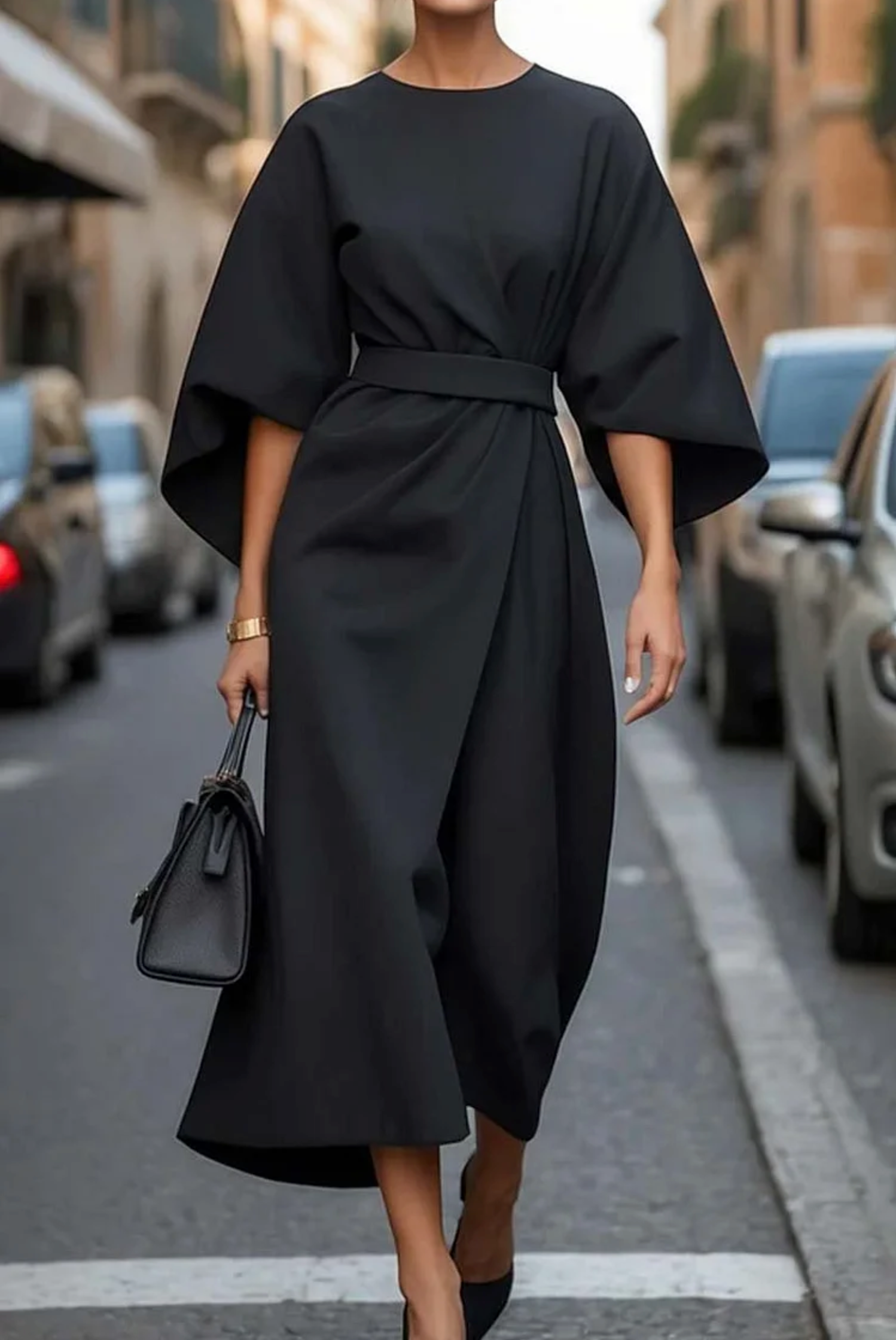 Finn | Elegant Dress with Lantern Sleeves and Belt