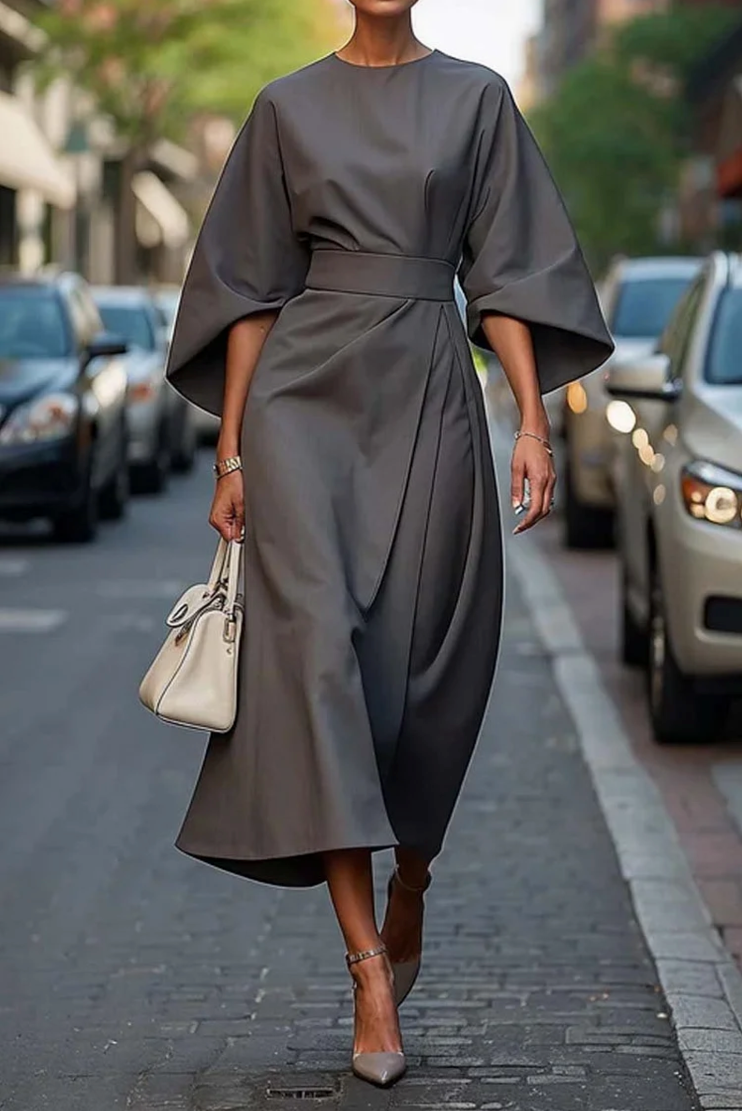 Finn | Elegant Dress with Lantern Sleeves and Belt