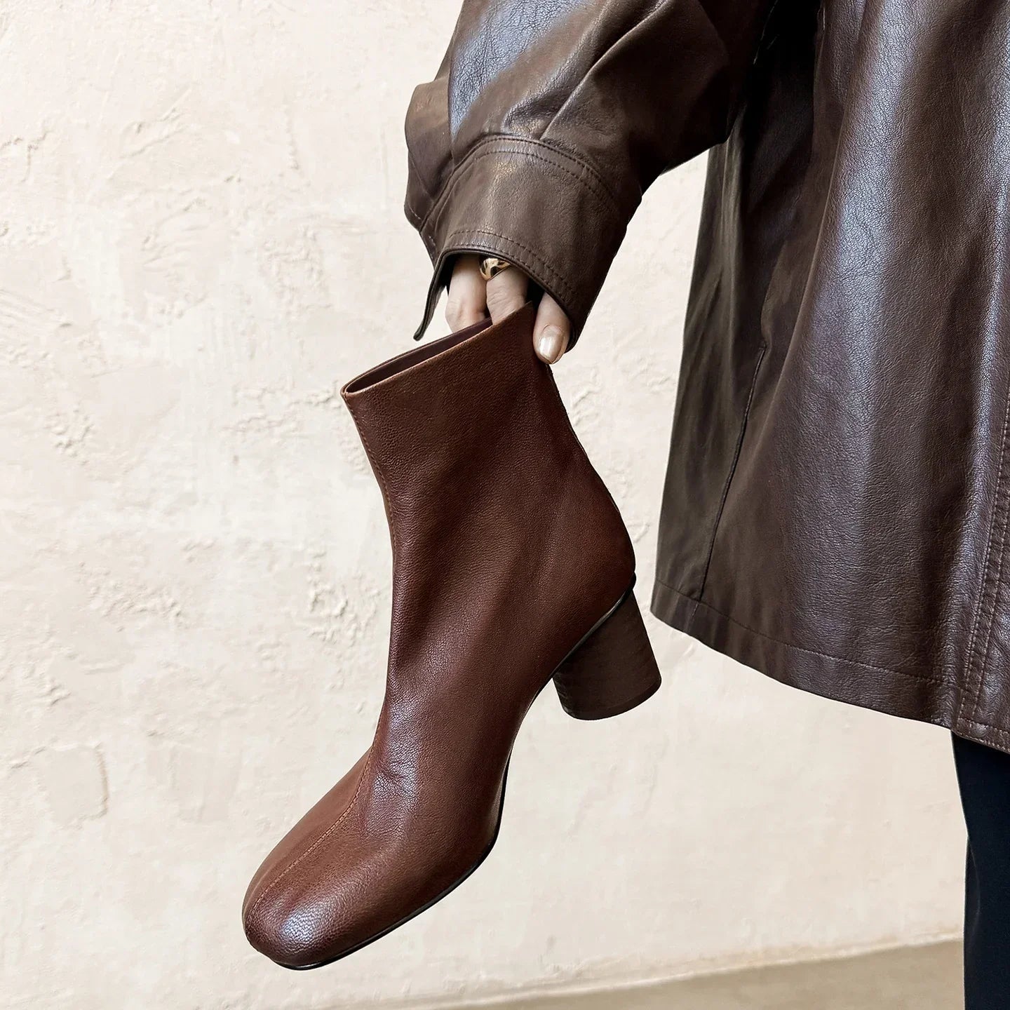 Maria Women’s Leather Ankle Boots – Cushioned Block Heel Booties for All-Day Wear