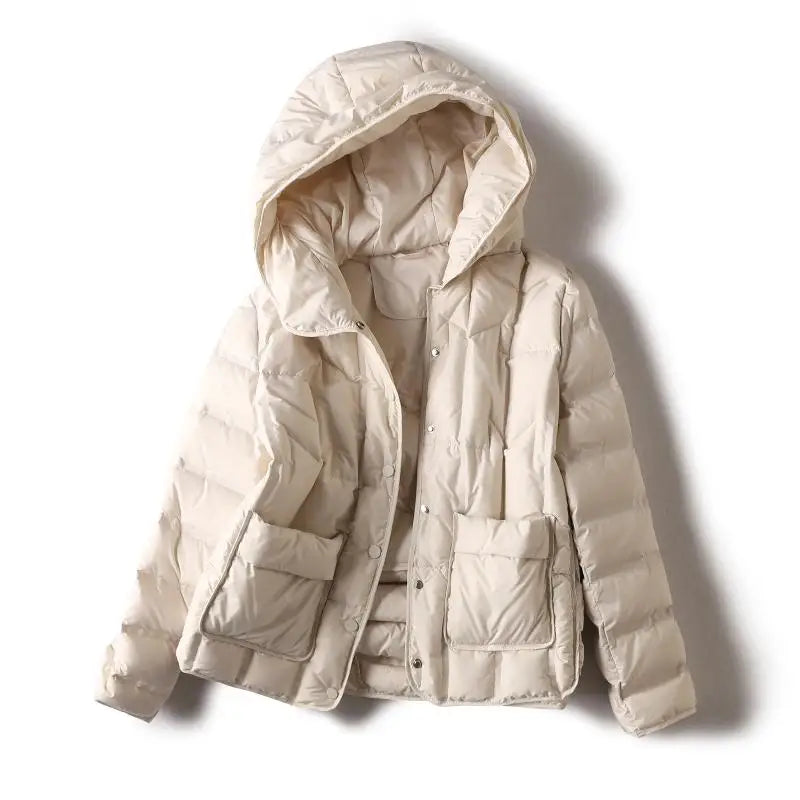 Svetlana Women’s Duck Down Jacket – Ultralight Warmth with Adjustable Hood