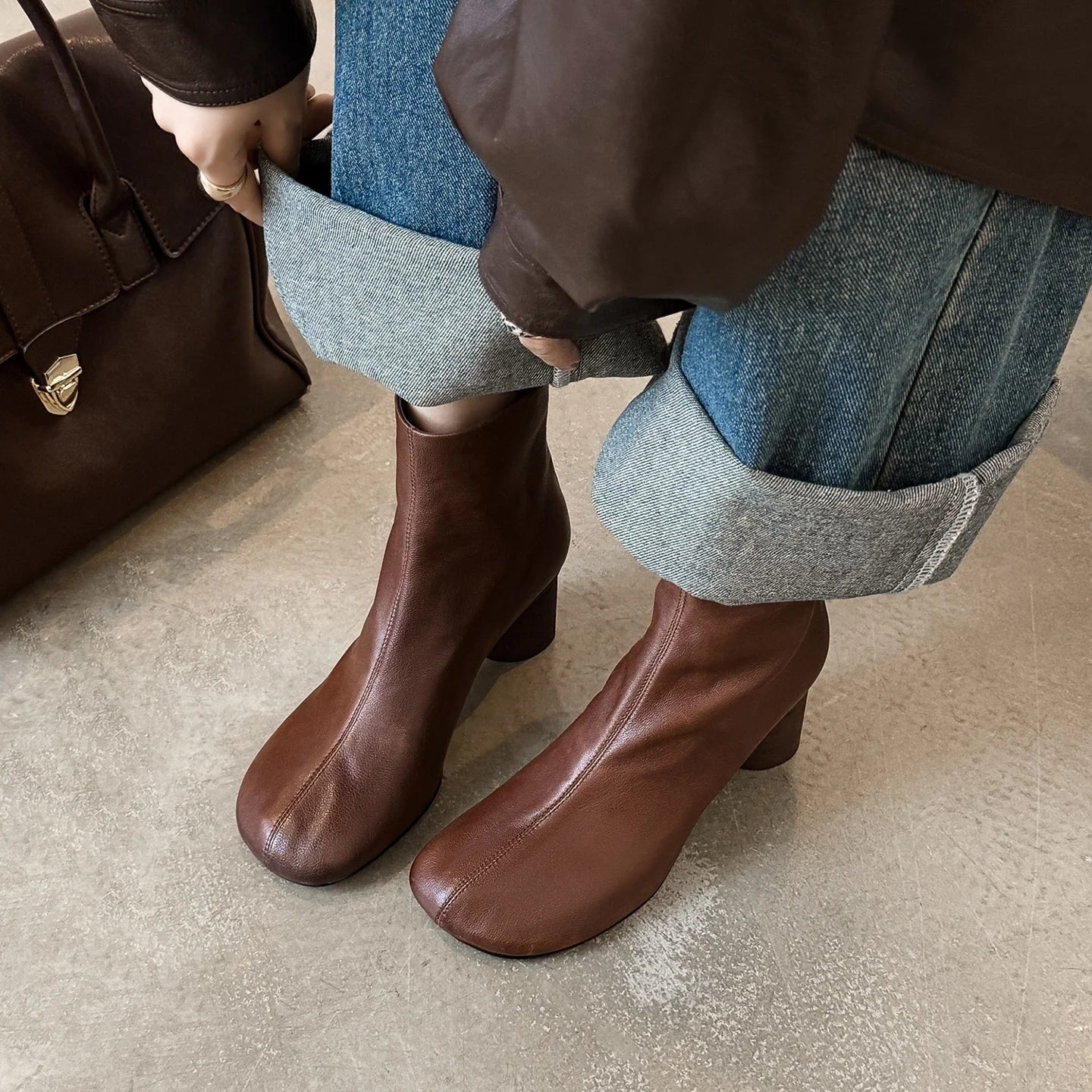 Maria Women’s Leather Ankle Boots – Cushioned Block Heel Booties for All-Day Wear