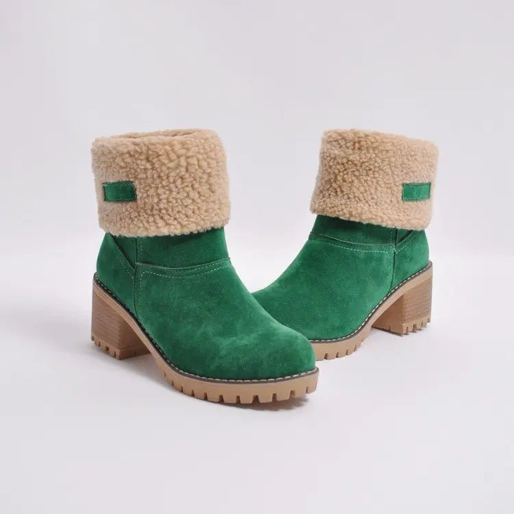 Meryem Women’s Suede Ankle Boots – Plush Fur-Lined Block Heel