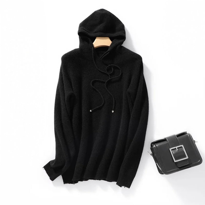 Esma Women’s Knit Ribbed Hoodie – Soft Wool Blend with Relaxed Fit Sweater