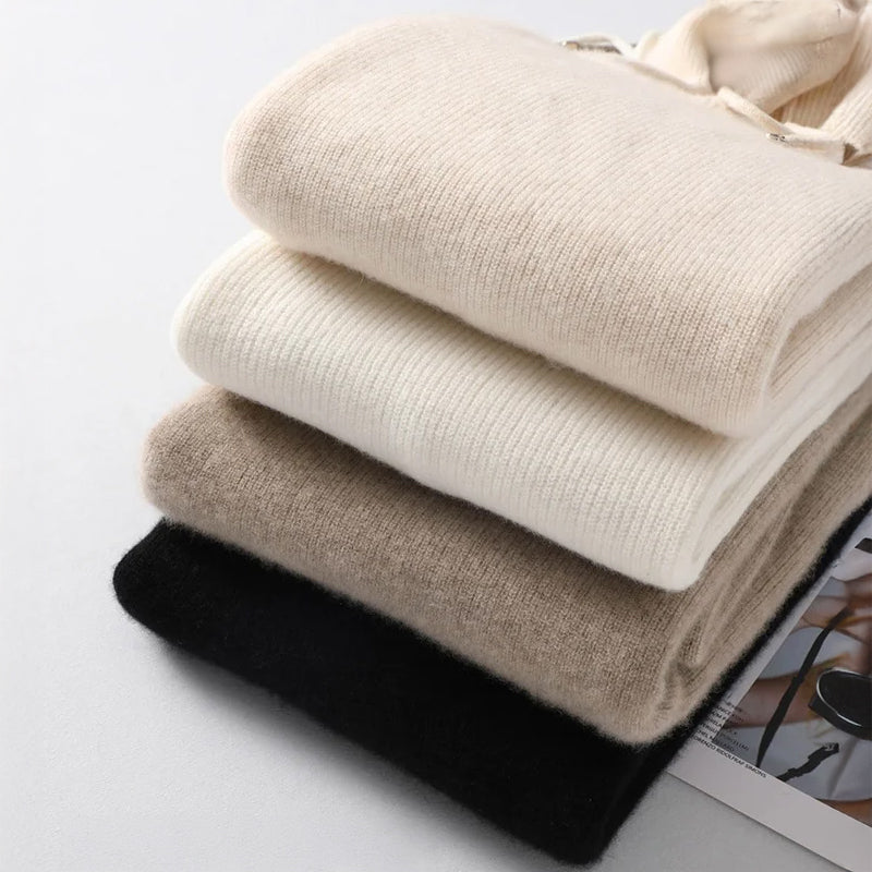 Esma Women’s Knit Ribbed Hoodie – Soft Wool Blend with Relaxed Fit Sweater