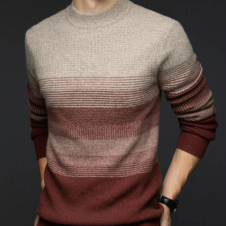 Noah Men’s Wool Sweater – Pure Wool with Gradient Stripe Design