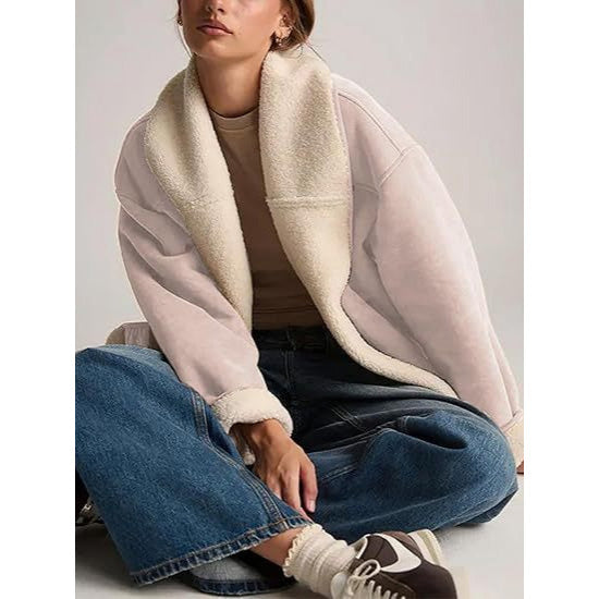 Madeleine Women’s Suede Jacket – Shearling Lined with Relaxed Lapel Design