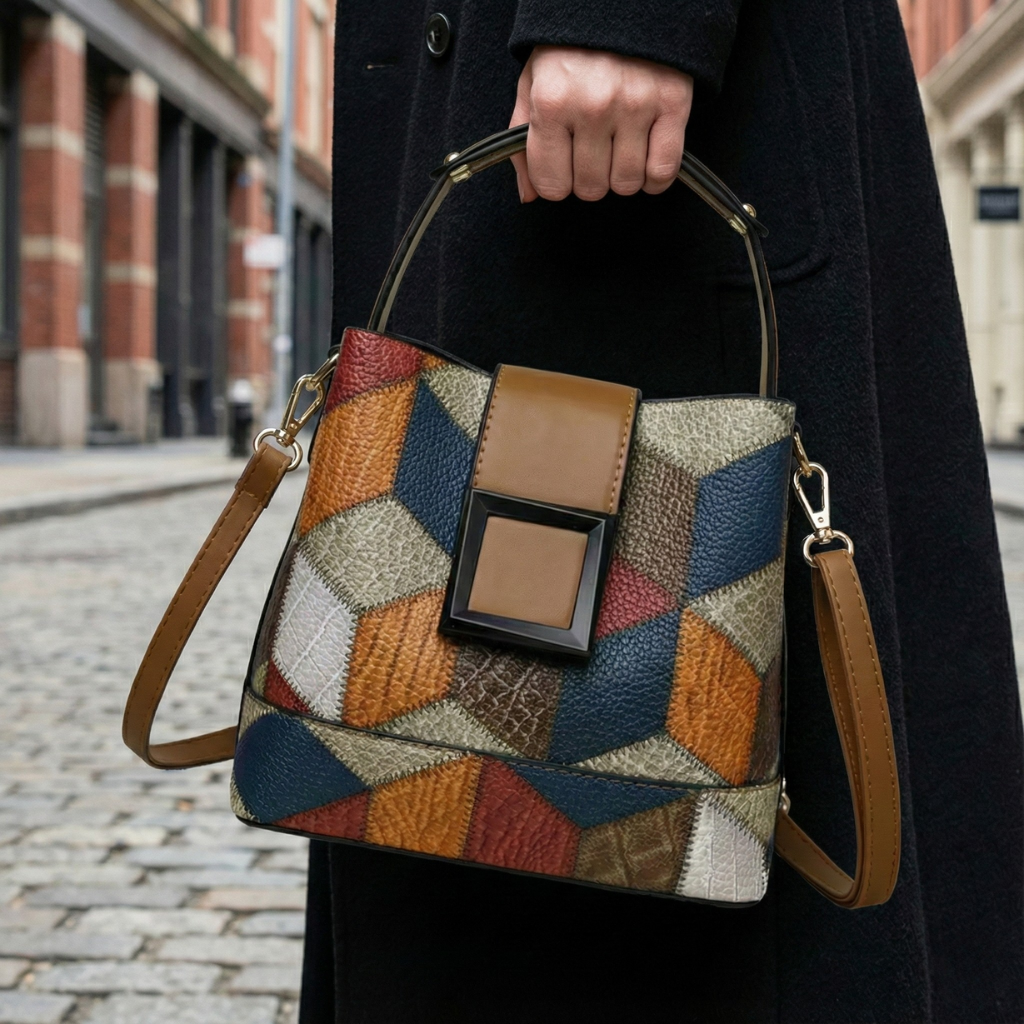 Aïcha Women's Leather Handbag – Premium Genuine Leather with Secure Snap Closure