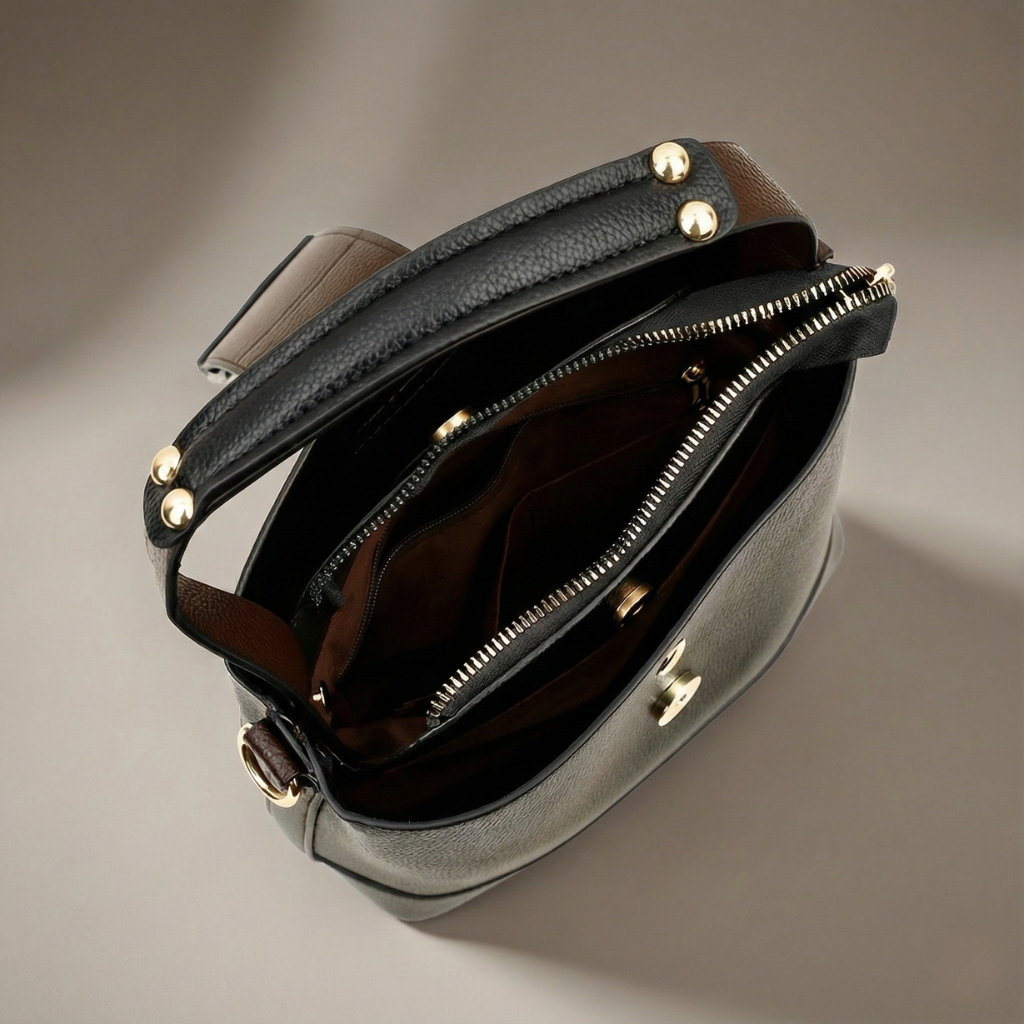 Aïcha Women's Leather Handbag – Premium Genuine Leather with Secure Snap Closure