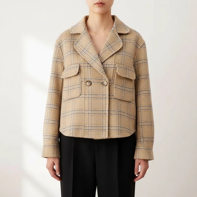 Chloé Women’s Plaid Wool Jacket – Double-Sided Wool with Cropped Jacket