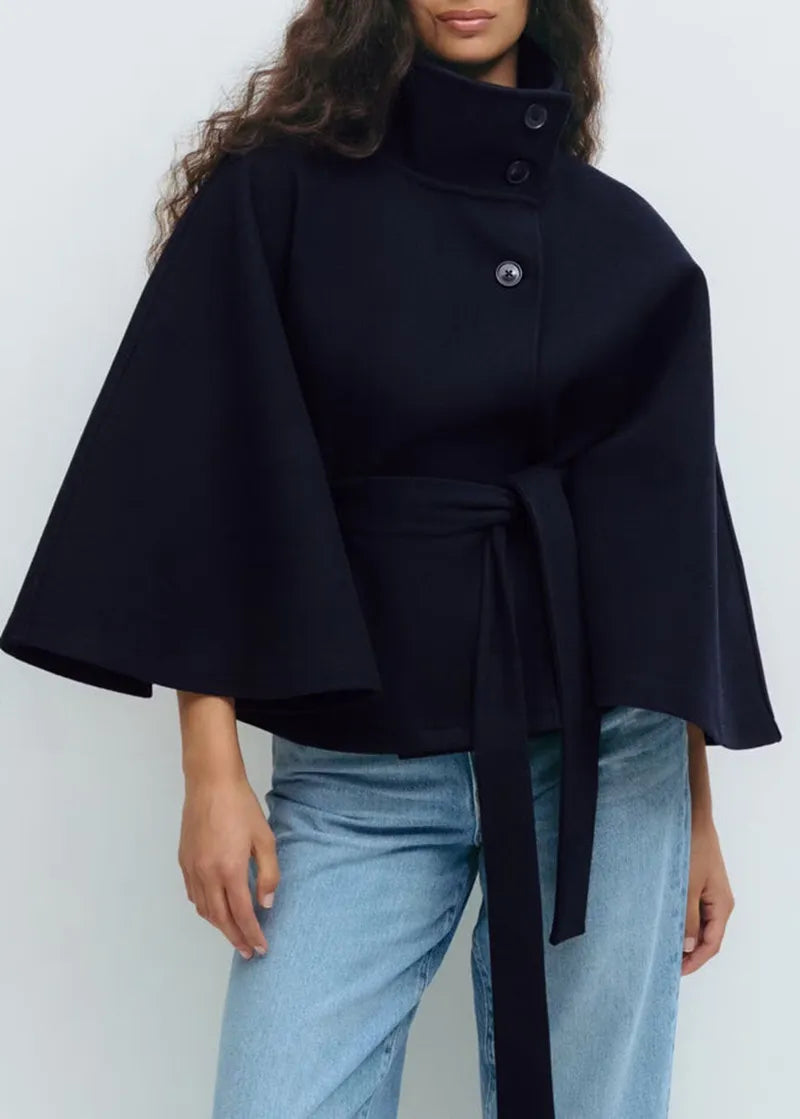 Freya | Women’s Spring Belted High-Neck Cape Coat