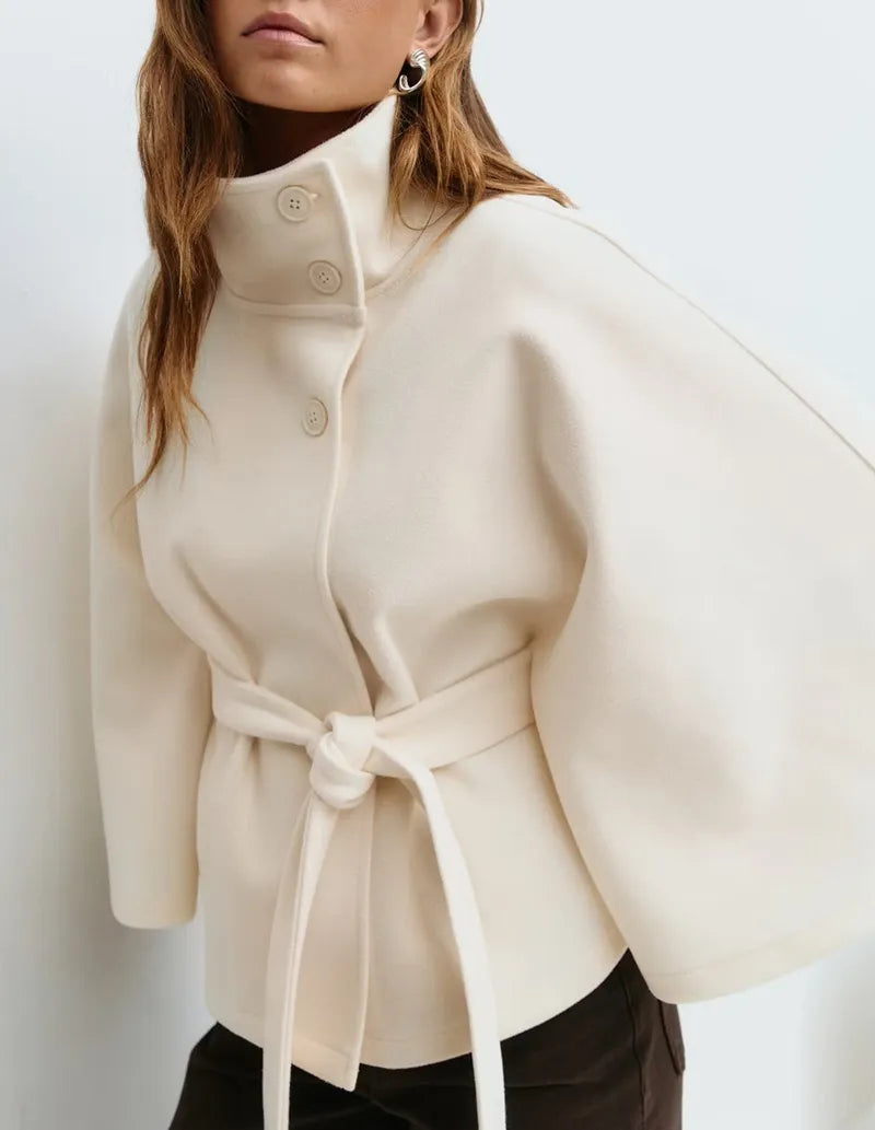 Freya | Women’s Spring Belted High-Neck Cape Coat