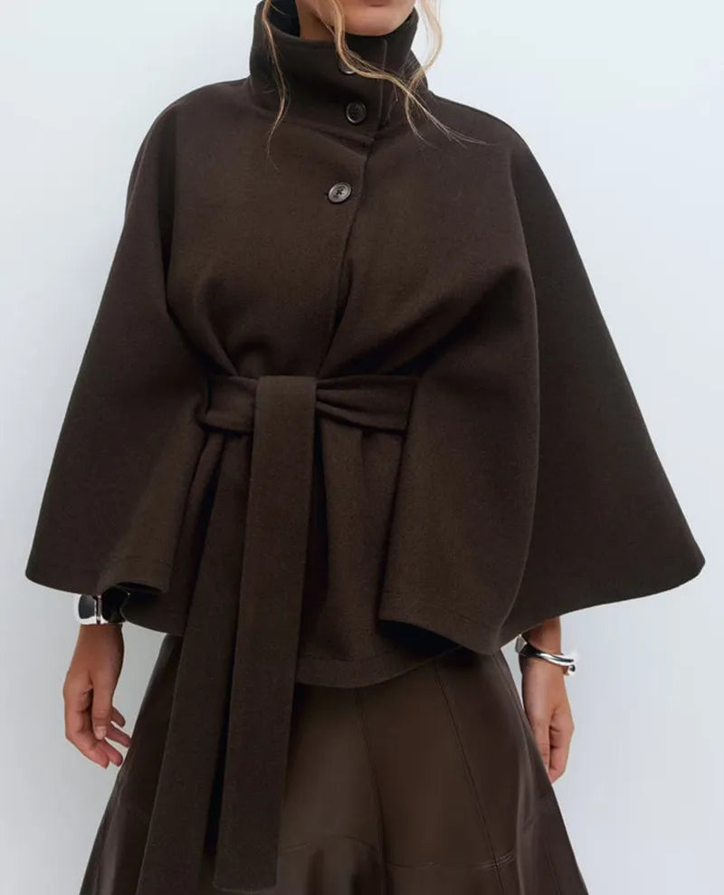 Freya | Women’s Spring Belted High-Neck Cape Coat