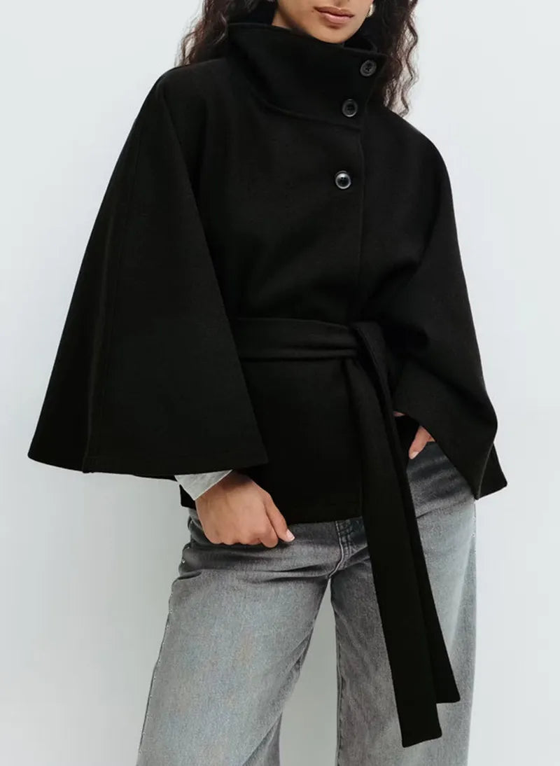 Freya | Women’s Spring Belted High-Neck Cape Coat