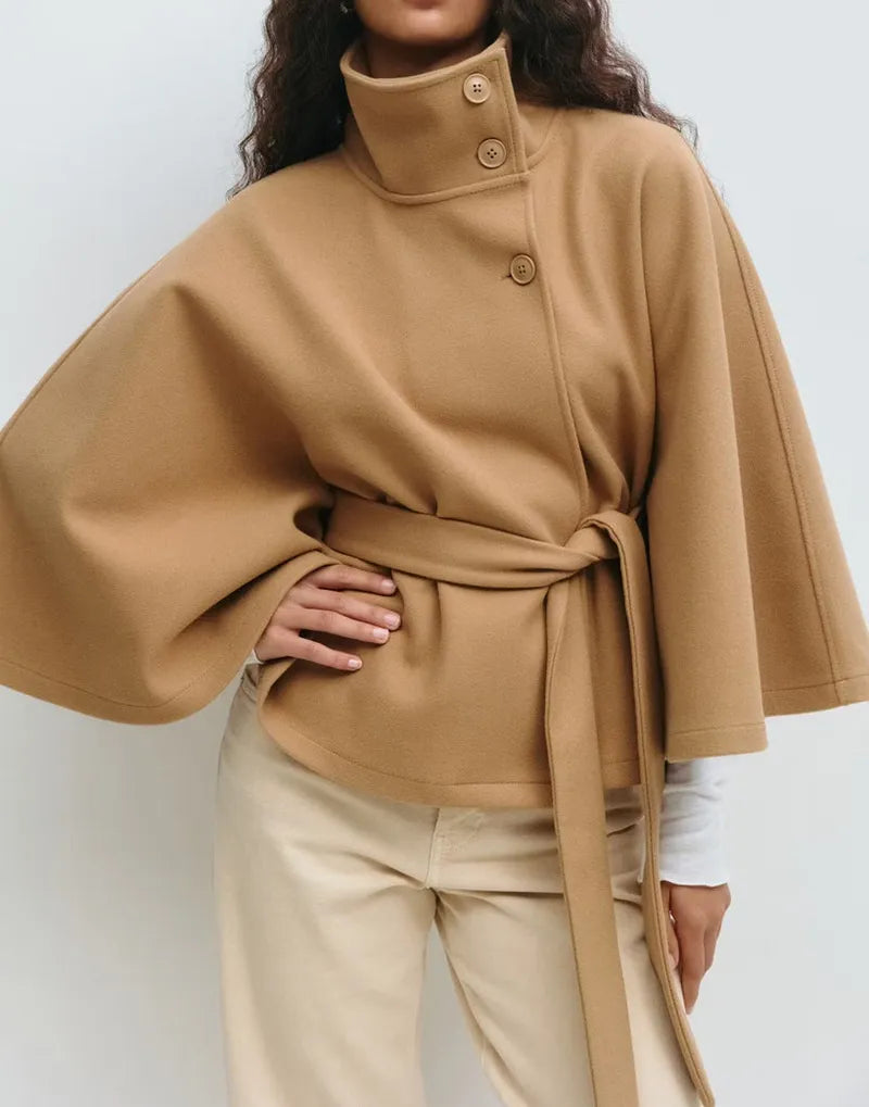 Freya | Women’s Spring Belted High-Neck Cape Coat